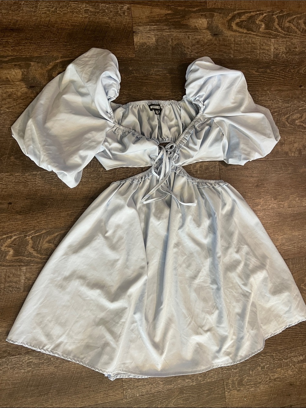 Light Blue Puff-Sleeve Cutout Dress